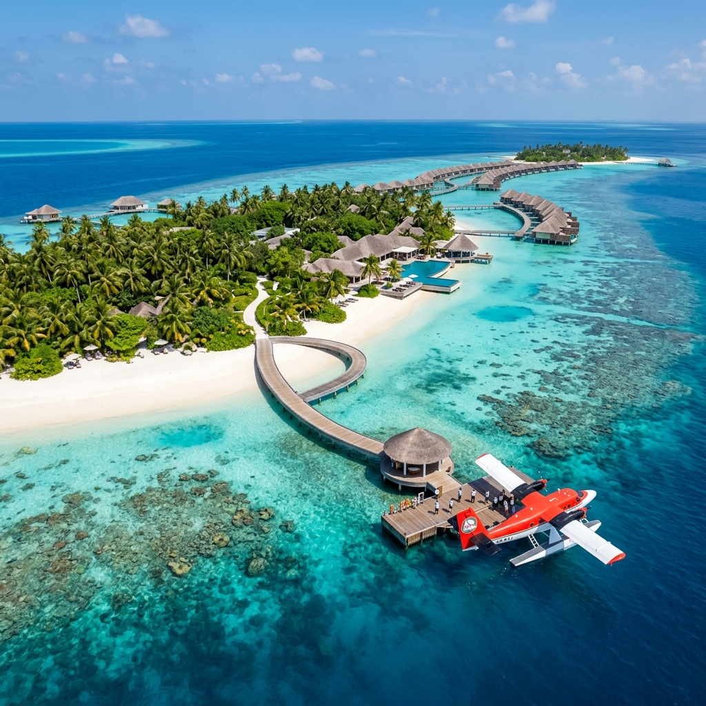 Luxury Seaplane Arrival Jetty Maldives