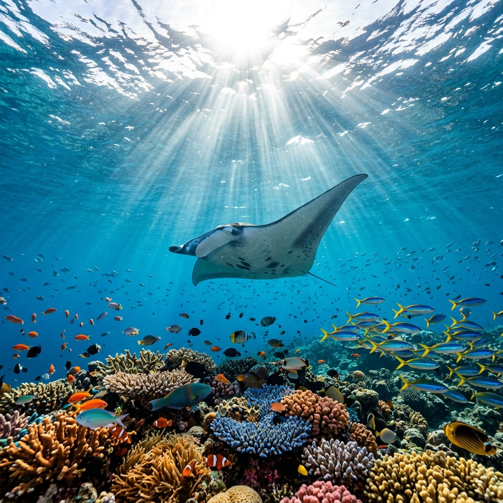 Underwater Manta Ray Diving in Maldives